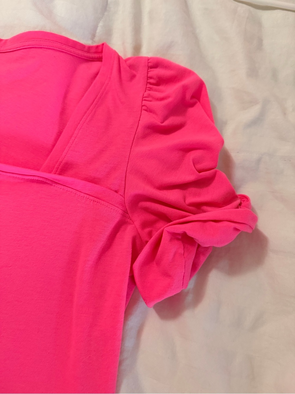 Lilly Pulitzer Neon Pink Puff Sleeve Square Neck Top - Picture 3 of 4